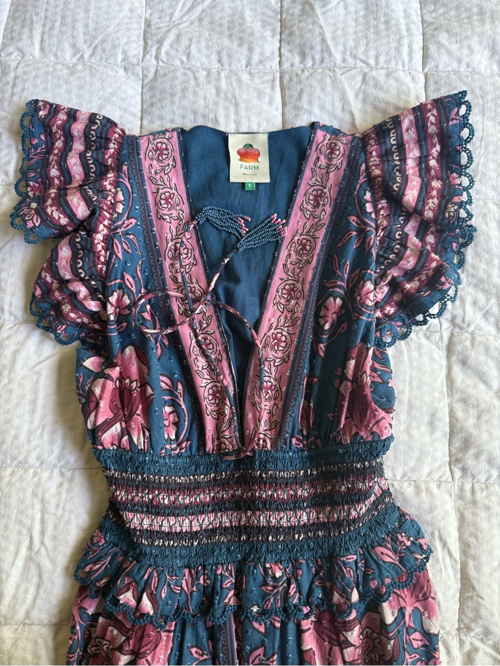 Farm Rio Bohemian Floral Maxi Dress in Teal and Pink - Picture 8 of 9
